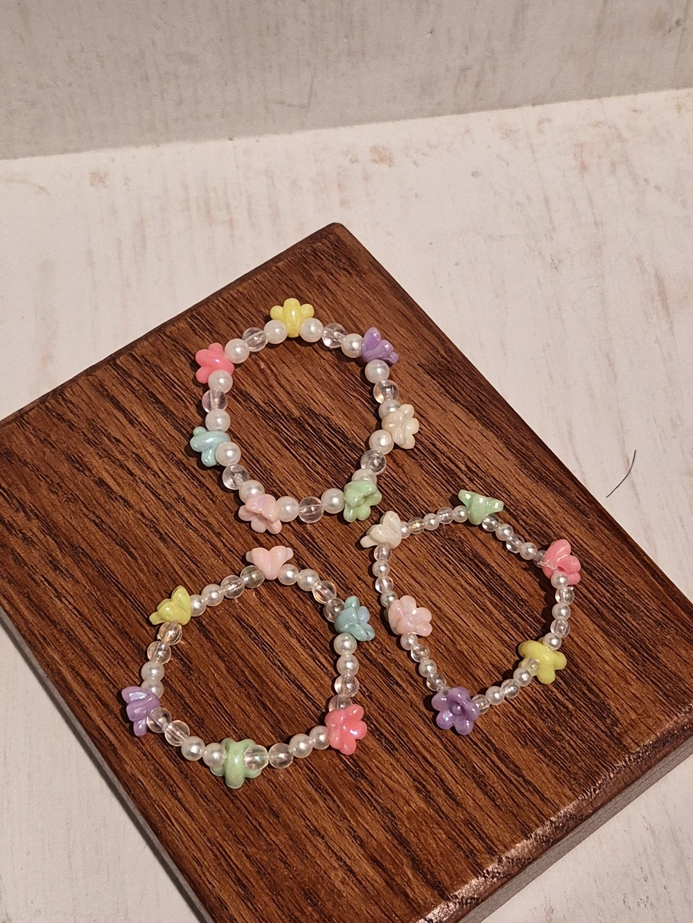 Kids Pastel Flower Bead Stretch Bracelet Set - Multi-Color